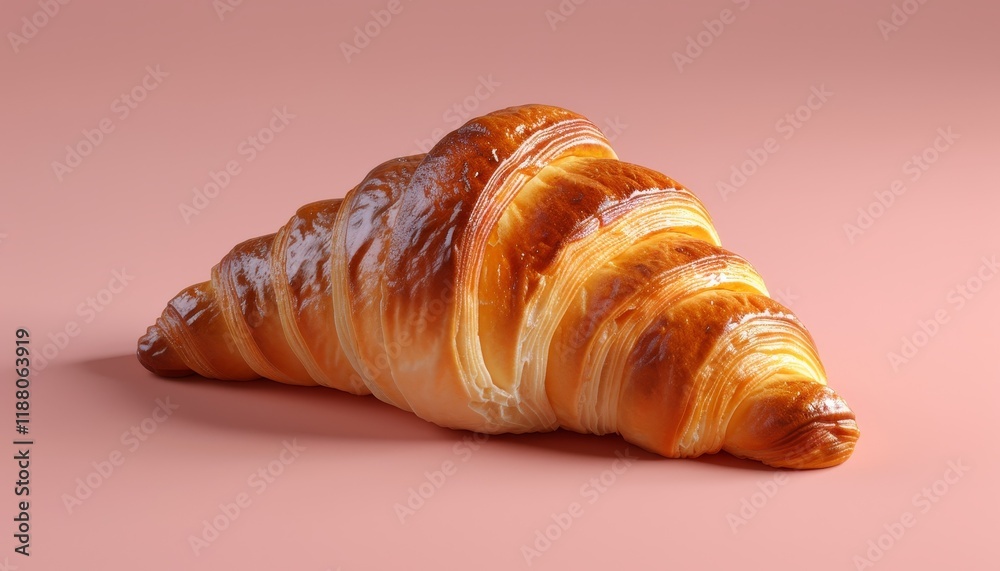 A freshly baked croissant isolated on a pink background. A freshly baked croissant isolated on a pink background.