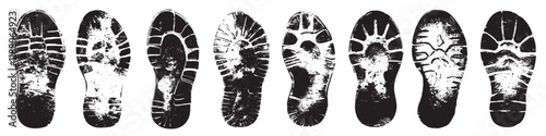 Traces of boot. Silhouette shoe sole. Footprints human shoes, vector set