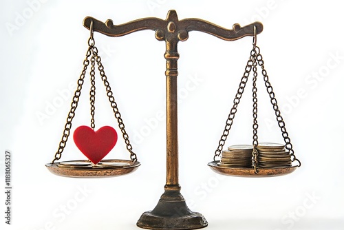 3D rendering of a balance scale of love and money