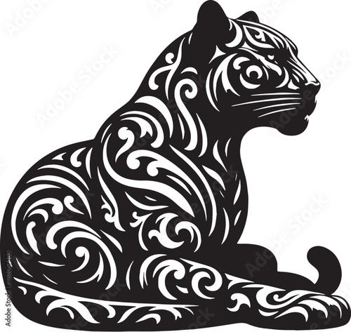 Jaguar Silhouette line art vector illustration on white background photo