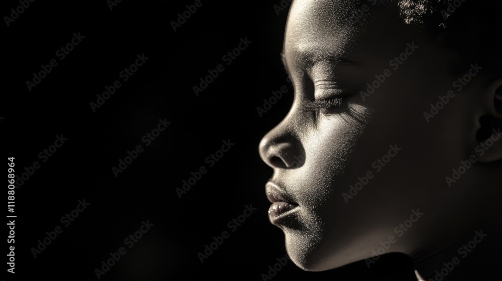 Young Child Profile Portrait In Dramatic Light