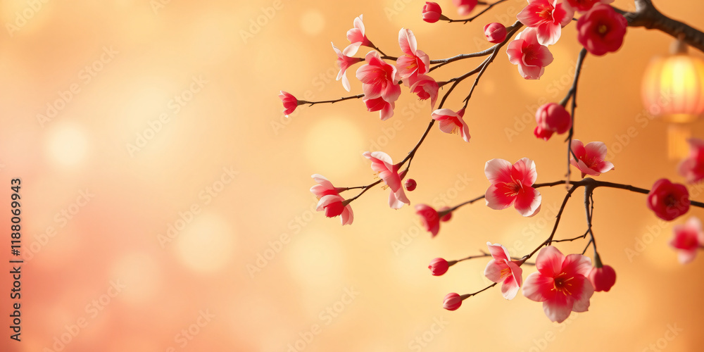 Naklejka premium Peach Blossoms in Soft Golden Light: A Festive Springtime Image