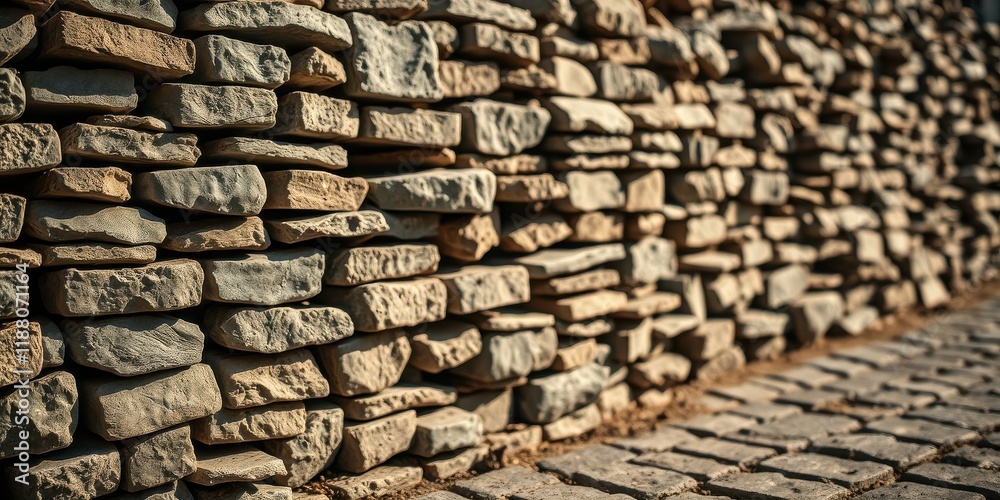 A close-up view of a weathered stone wall with a cobblestone path in the foreground, showcasing the natural texture and rustic charm of these time-worn materials. A close-up view of a weathered stone wall with a cobblestone path in the foreground, showcasing the natural texture and rustic charm of these time-worn materials.