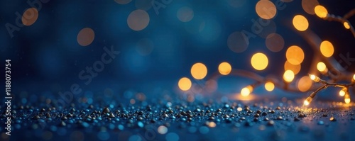Midnight blue and gold confetti backdrop with festive lights , luxury, sparkle, festive season
