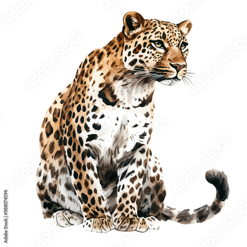 A watercolor vector painting of a Leopard, isolated on a white background. Leopard vector.

