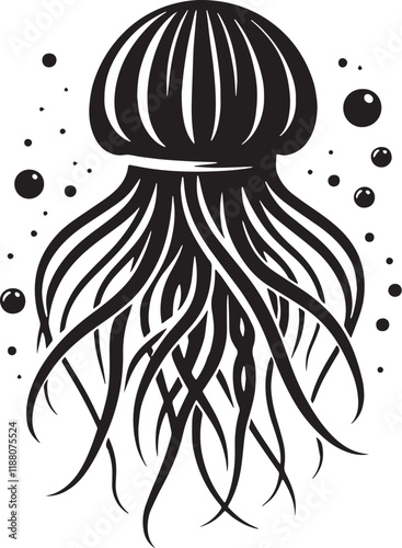 Jellyfish Silhouette line art vector illustration on white background