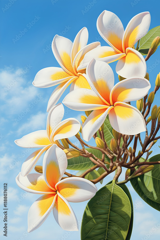 Naklejka premium plumeria flowers on the tree