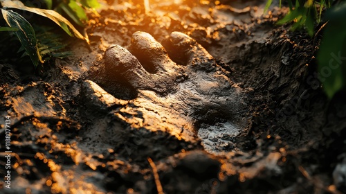 Wallpaper Mural Detailed Close-Up of Large Animal Paw Print in Muddy Ground Torontodigital.ca
