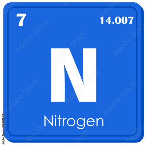 Nitrogen Chemical Element Square Icon in Periodic Table Isolated on White Background