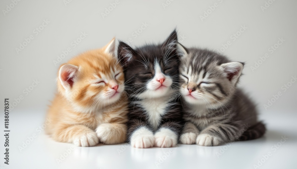 Three Kittens Huddled Together: Peaceful Sleep, Adorable Image Three Kittens Huddled Together: Peaceful Sleep, Adorable Image