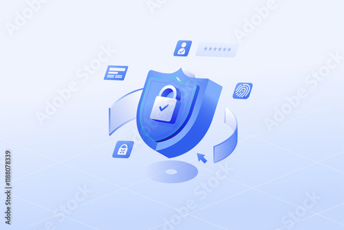 Data protection Cybersecurity Privacy 3D Shield, Cyberattack Threats digital network illustration background