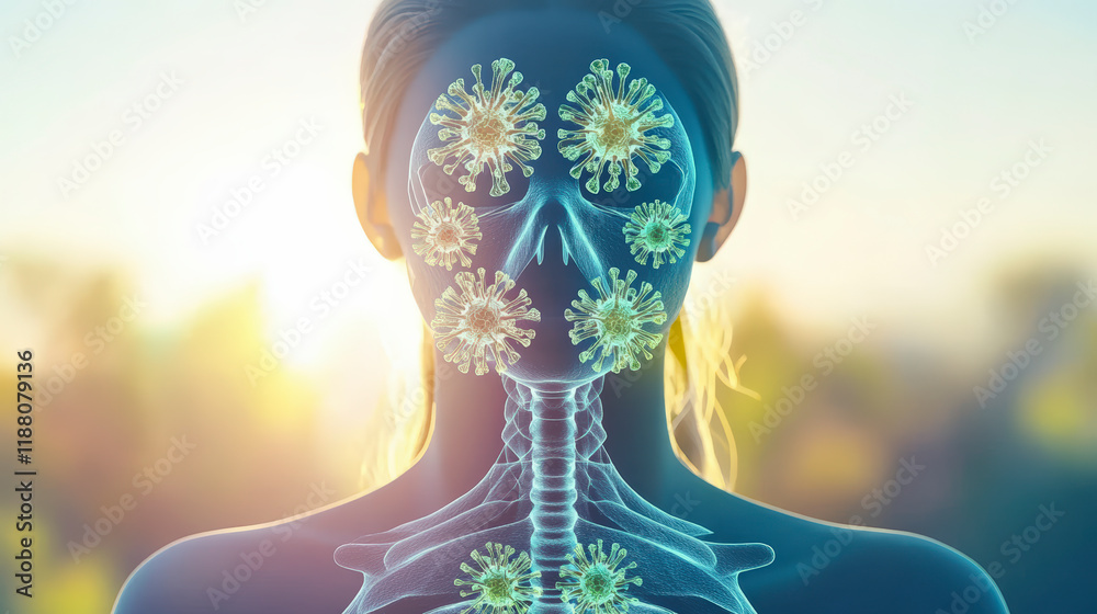 Naklejka premium Human metapneumovirus HMPV:Explore the intricacies of respiratory health: viruses impacting the human body. Enhance your understanding of viral infections and prevention.