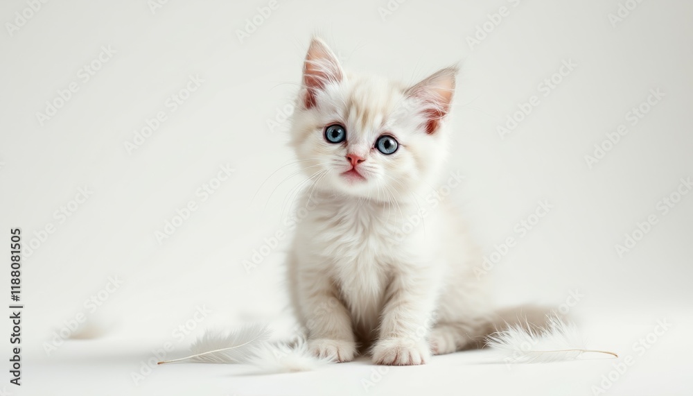 Adorable White Kitten with Feathers: A Serene and Gentle Portrait Adorable White Kitten with Feathers: A Serene and Gentle Portrait