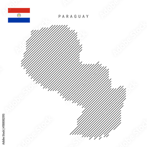 Paraguay map from pattern of black slanted parallel lines. Paraguayan map with gray diagonal lines. Silhouette of a country made of oblique hatching. Vector illustration isolated on white.