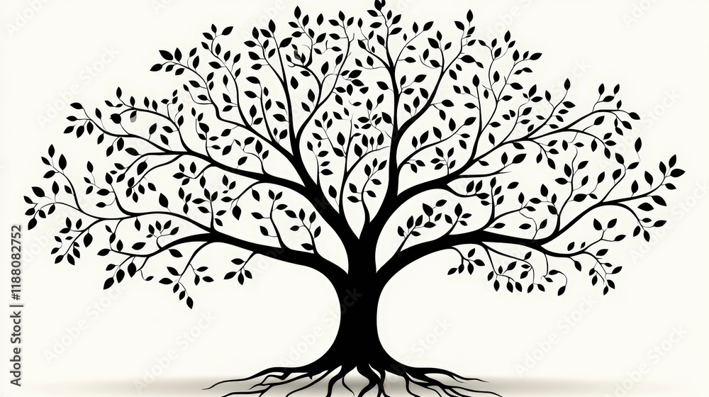 Fototapeta premium Elegant silhouette of a flourishing tree, showcasing nature's beauty and intricate branches. Perfect for nature enthusiasts and art lovers.