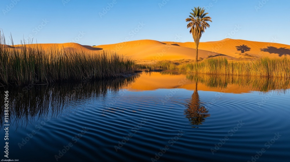 Fototapeta premium Desert Oasis Palm Tree Reflection Scenic Beauty