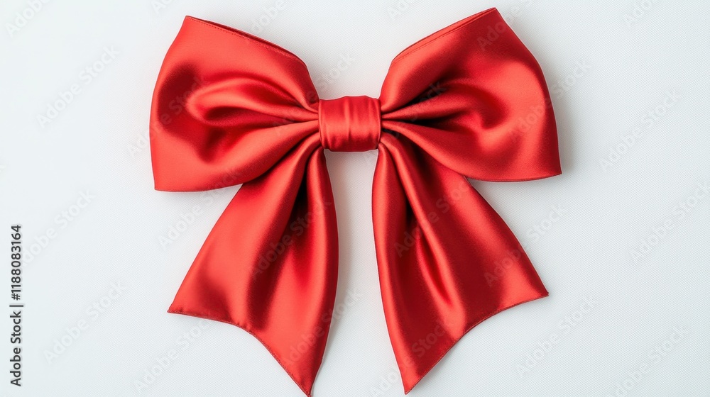 A festive red satin bow with smooth, glossy loops and sharp tails, isolated on a white background with soft lighting. A festive red satin bow with smooth, glossy loops and sharp tails, isolated on a white background with soft lighting.