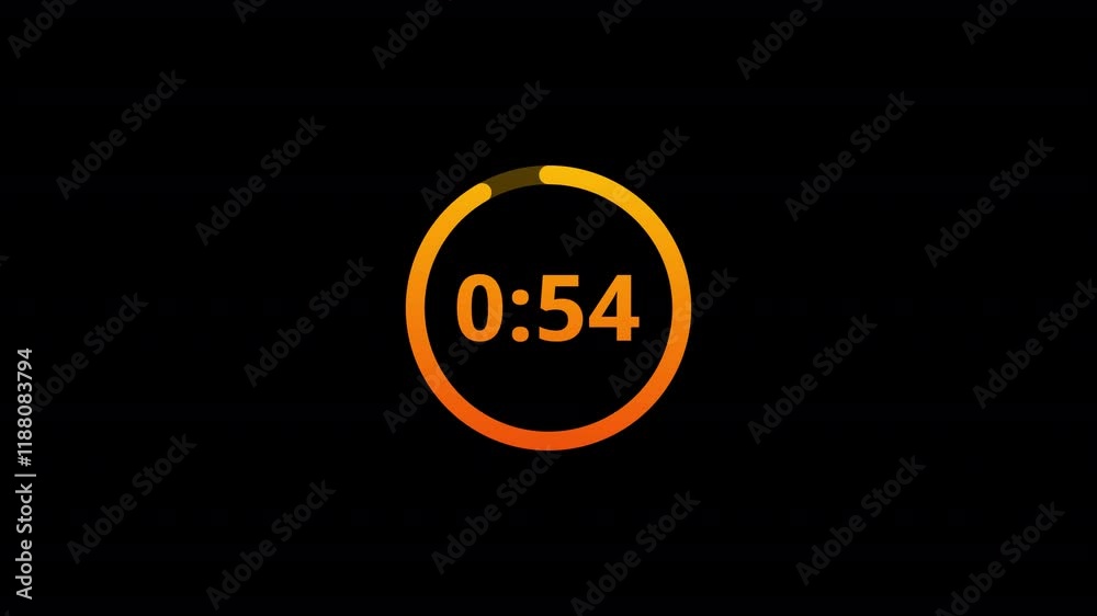 One minute countdown timer animation from 60 seconds to 0 seconds , 1 minute countdown timer on a transparent background.	