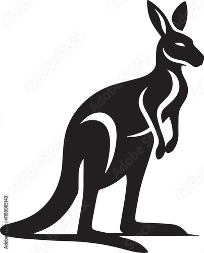 Kangaroo Silhouette line art vector illustration on white background