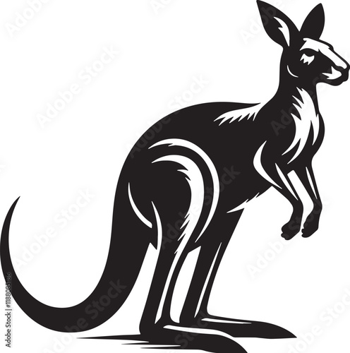 Kangaroo Silhouette line art vector illustration on white background
