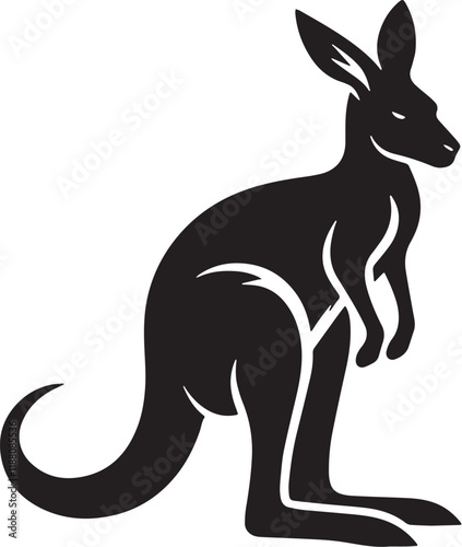 Kangaroo Silhouette line art vector illustration on white background