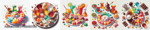 vector set of sweet turkish delight dishes