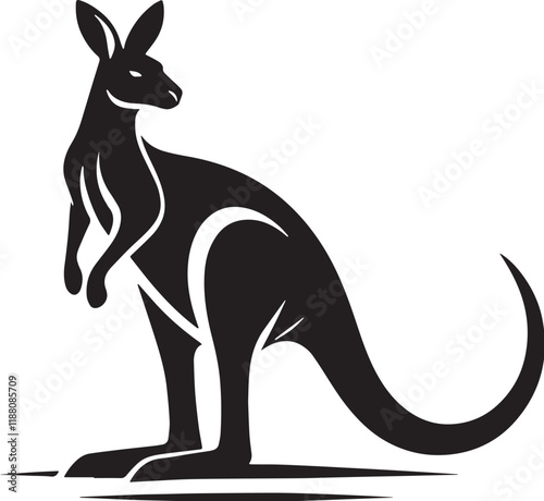 Kangaroo Silhouette line art vector illustration on white background