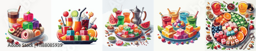 vector set of sweet turkish delight dishes