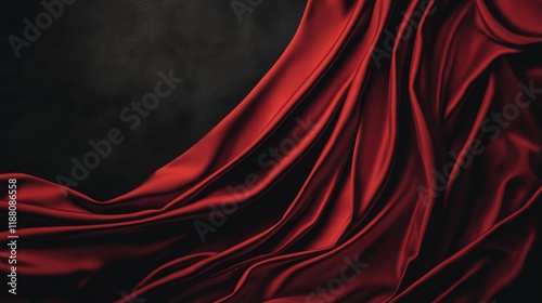 Elegant Flowing Red Silk Fabric on Dark Background in Dramatic Lighting