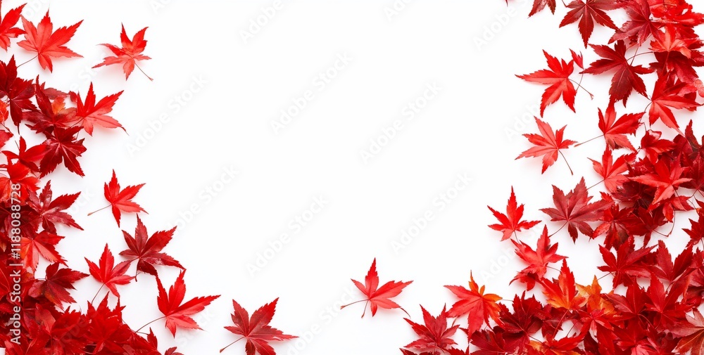 Red autumn maple leaves frame on white background. Red autumn maple leaves frame on white background.