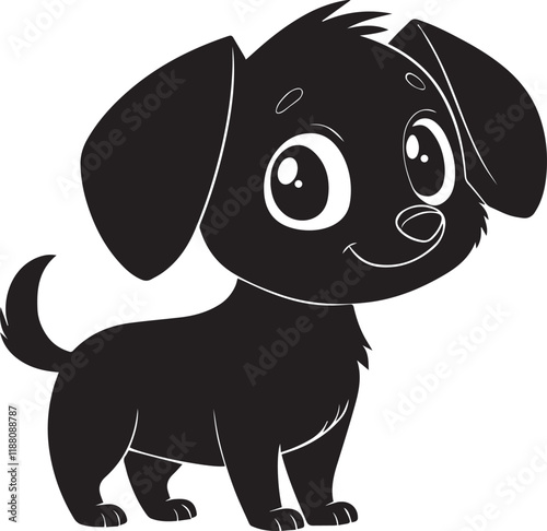 A cute dog Kawi silhouette chibi vector illustration design using pure black color.