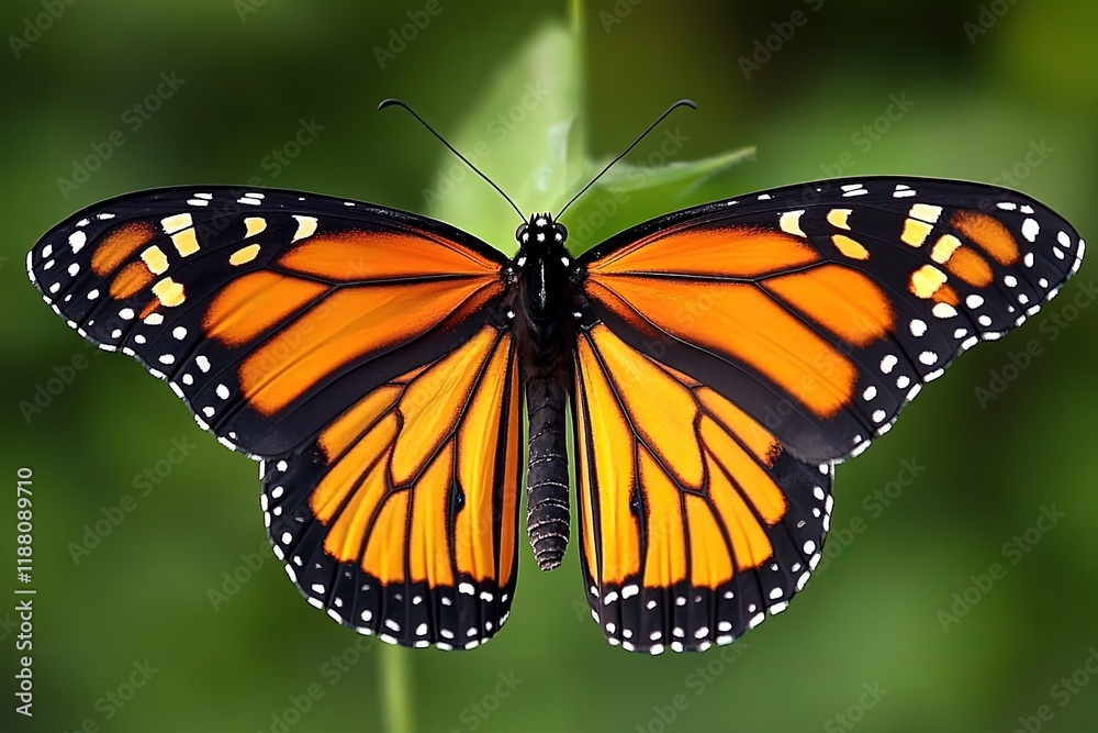 Fototapeta premium A closeup of a monarch butterfly feeding on nectar, with delicate patterns visible on its wings.