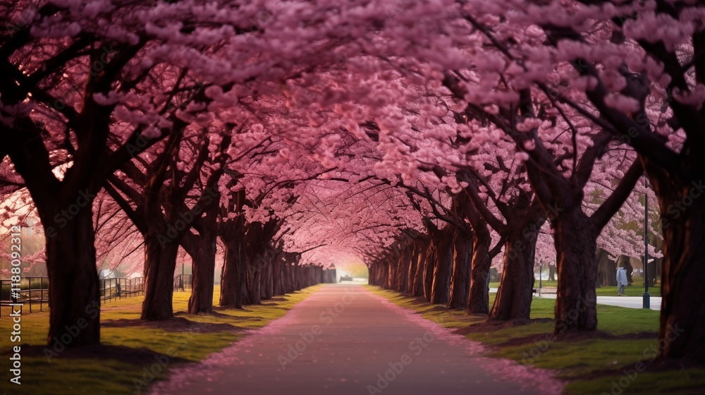 Cherry Blossom trees in full bloom, ambient light, light background with space on the left side of the frame,generative ai illustration Cherry Blossom trees in full bloom, ambient light, light background with space on the left side of the frame,generative ai illustration