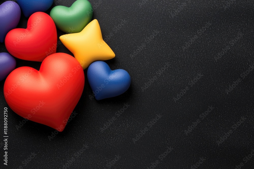 Obraz premium Colorful hearts and star decoration studio setting digital illustration playful vibe close-up view love concept