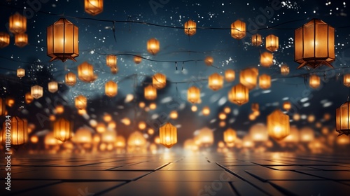 Chinese lantern festival during Lunar New Year, light background with space on the right side of the framegenerative ai illustration photo