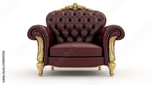Red and Gold King Luxury Armchair Isolated on White Background