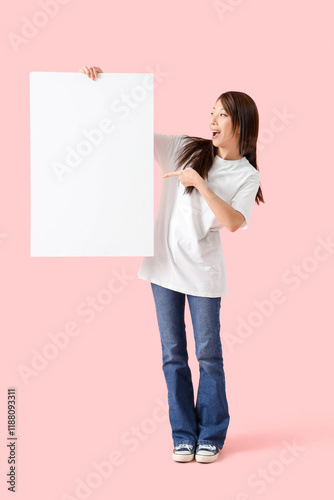 Young Asian woman with blan...