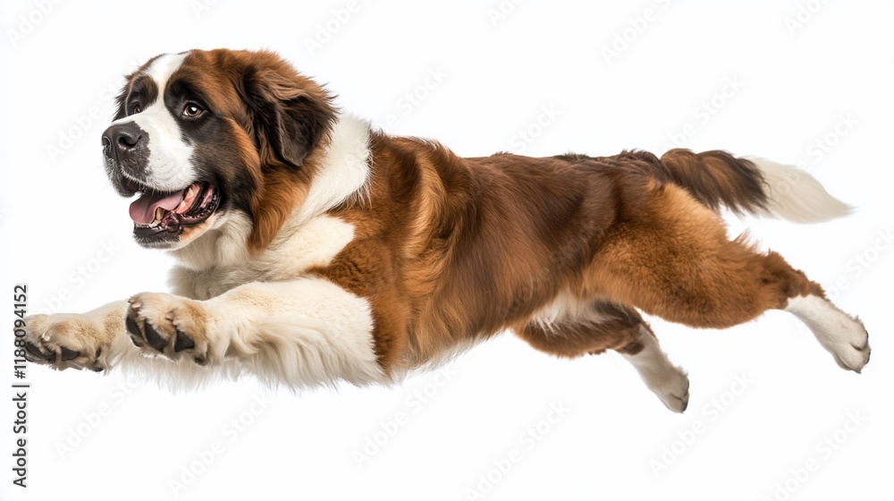 Saint Bernard dog leaping mid-air, isolated on white background. Saint Bernard dog leaping mid-air, isolated on white background.