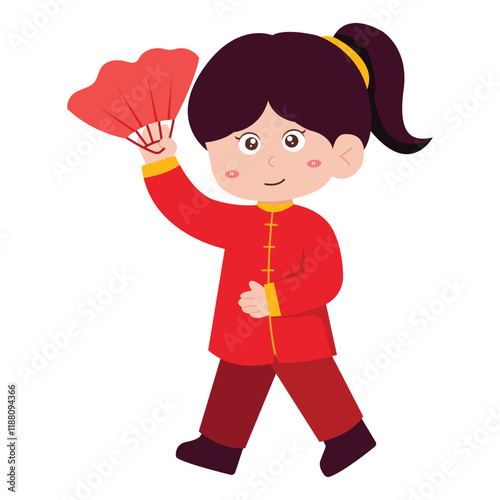 Illustration of Child with Red Fan