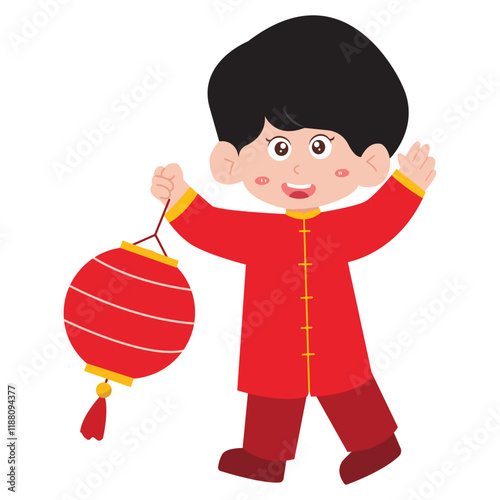 Cheerful Child Holding a Lantern