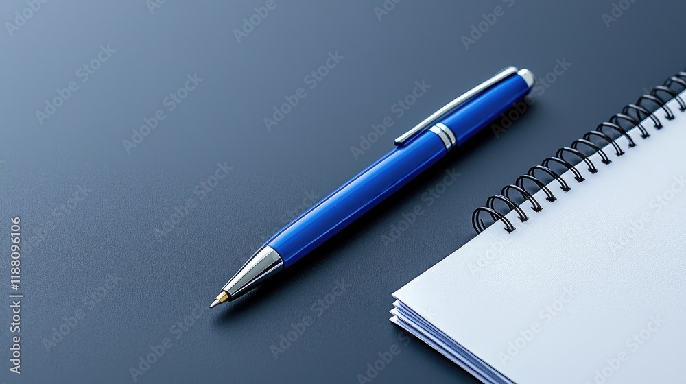 Fototapeta premium Note-taking action with pen and notebook on a dark surface minimalist content professional environment close-up view