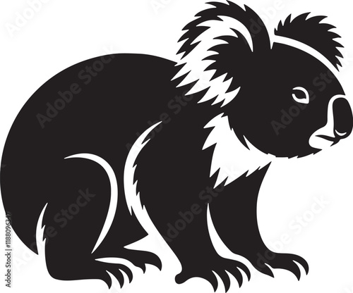 Koala Silhouette line art vector illustration on white background photo