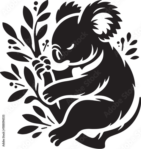 Koala Silhouette line art vector illustration on white background photo