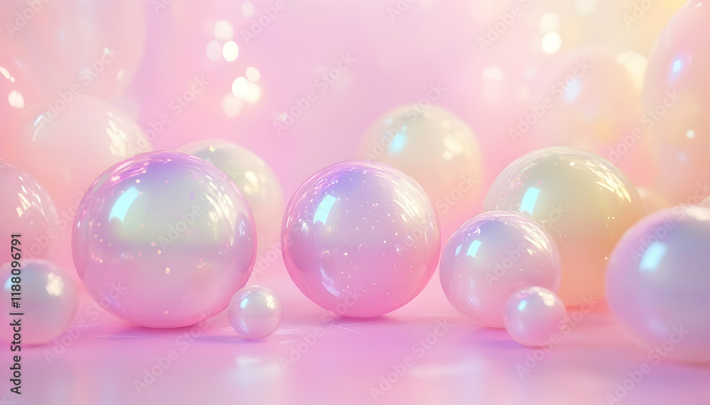 3D Abstract Background - Pink Pastel Iridescent Spheres 3D Abstract Background - Pink Pastel Iridescent Spheres