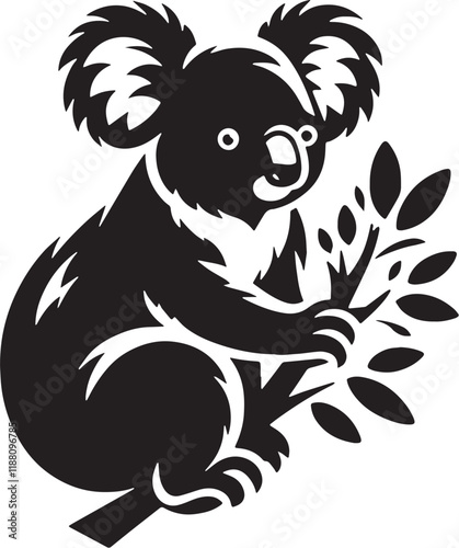 Koala Silhouette line art vector illustration on white background photo