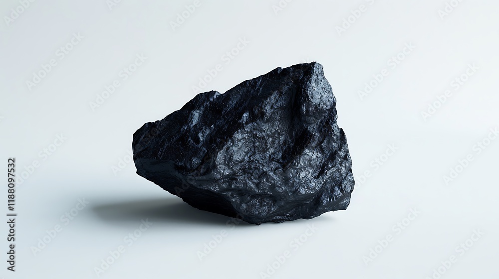 Naklejka premium Black, single piece of coal on a white background, captured in high-definition detail, front view.