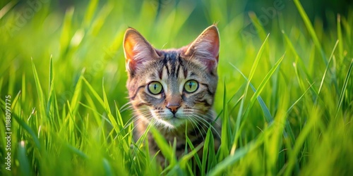 Eine versteckte Katze im Gras, tier, grastier,  tier