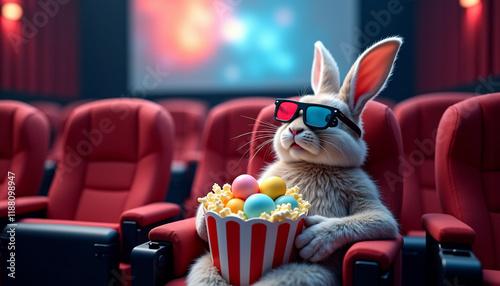 Bunny wearing glasses in a movie theater