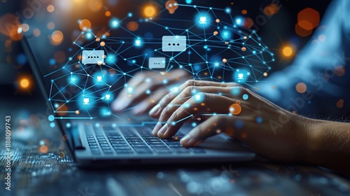 Hands on Keyboard Typing While Instant Messaging Chat Bubbles Appear