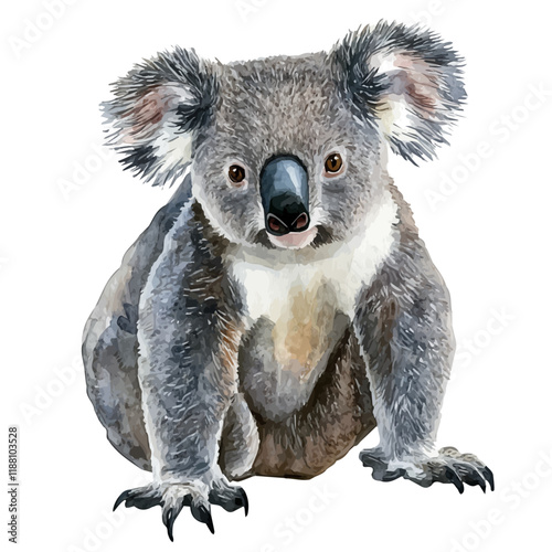 A watercolor vector painting of a Koala, isolated on a white background. Koala vector.

